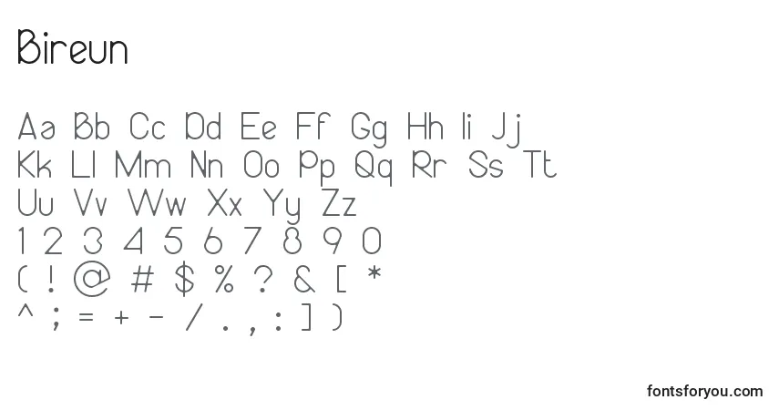 Czcionka Bireun – alfabet, cyfry, specjalne znaki