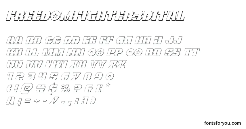 Freedomfighter3Dital-fontti – aakkoset, numerot, erikoismerkit