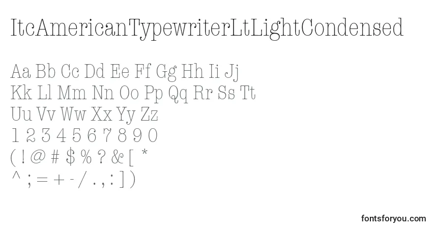 Czcionka ItcAmericanTypewriterLtLightCondensed – alfabet, cyfry, specjalne znaki