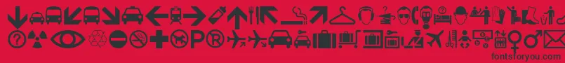 Minipicsinternational-Schriftart – Schwarze Schriften auf rotem Hintergrund