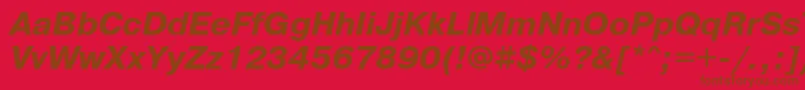 Więcej informacji o czcionce PragmaticaBoldObl Czcionka PragmaticaBoldObl – brązowe czcionki na czerwonym tle