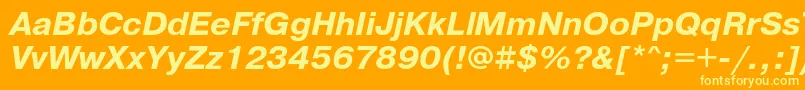 PragmaticaBoldObl-fontti – keltaiset fontit oranssilla taustalla