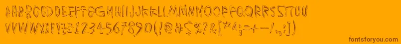 MuspiMerolThgil-Schriftart – Braune Schriften auf orangefarbenem Hintergrund