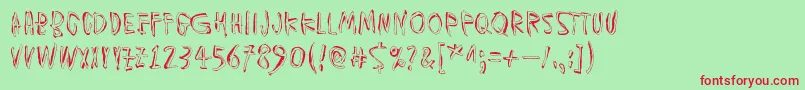 MuspiMerolThgil-Schriftart – Rote Schriften auf grünem Hintergrund