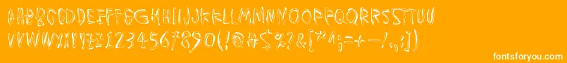 MuspiMerolThgil-Schriftart – Weiße Schriften auf orangefarbenem Hintergrund