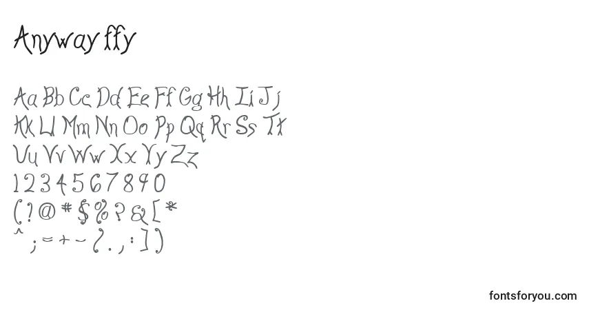 Schriftart Anyway ffy – Alphabet, Zahlen, spezielle Symbole