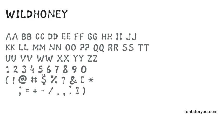 A fonte WildHoney – alfabeto, números, caracteres especiais
