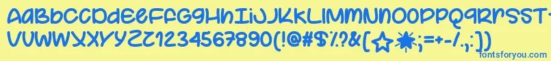 フォントYourStarOtf – 青い文字が黄色の背景にあります。