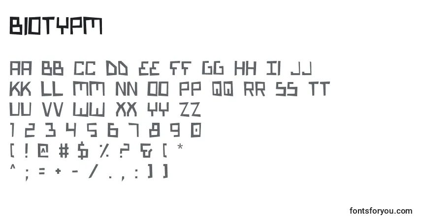 Schriftart Biotypm – Alphabet, Zahlen, spezielle Symbole