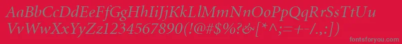 フォントMiniatureItalic – 赤い背景に灰色の文字