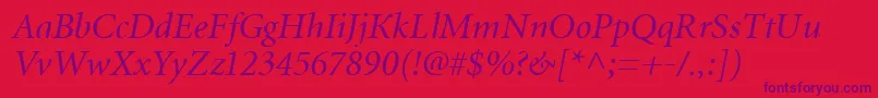 フォントMiniatureItalic – 赤い背景に紫のフォント