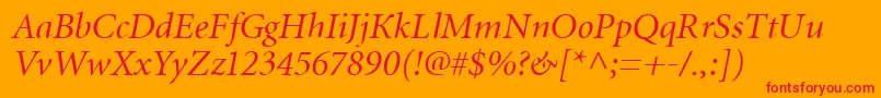 MiniatureItalic-Schriftart – Rote Schriften auf orangefarbenem Hintergrund