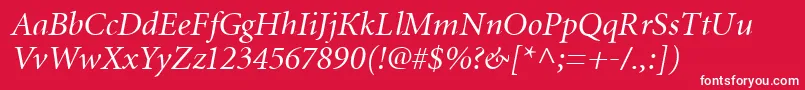 フォントMiniatureItalic – 赤い背景に白い文字