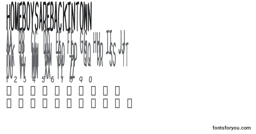 Schriftart Homeboysarebackintown – Alphabet, Zahlen, spezielle Symbole