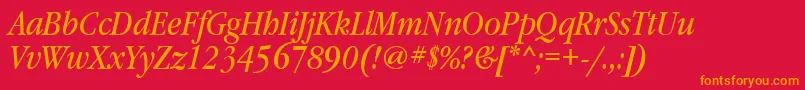GaramondbooknarrowtttItalic Font – Orange Fonts on Red Background