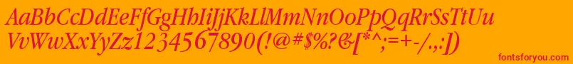 GaramondbooknarrowtttItalic Font – Red Fonts on Orange Background