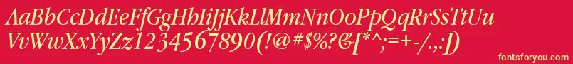 GaramondbooknarrowtttItalic Font – Yellow Fonts on Red Background