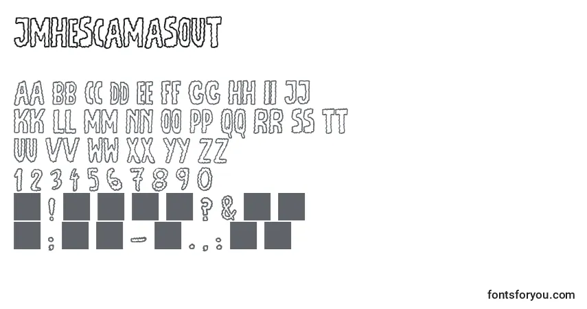 A fonte JmhEscamasOut (67252) – alfabeto, números, caracteres especiais