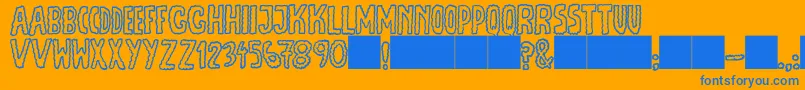Czcionka JmhEscamasOut – niebieskie czcionki na pomarańczowym tle