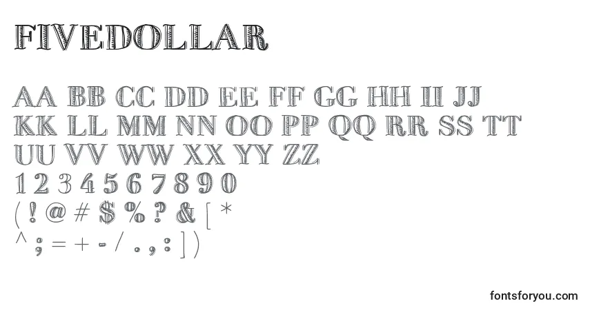 A fonte Fivedollar – alfabeto, números, caracteres especiais