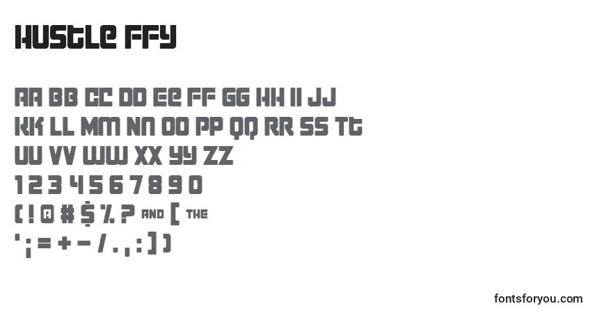 A fonte Hustle ffy – alfabeto, números, caracteres especiais