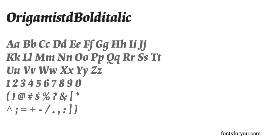 Шрифт OrigamistdBolditalic – алфавит, цифры, специальные символы