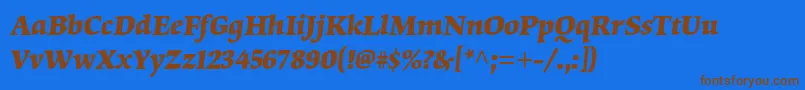 フォントOrigamistdBolditalic – 茶色の文字が青い背景にあります。