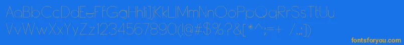 DyelineUltralight-Schriftart – Orangefarbene Schriften auf blauem Hintergrund