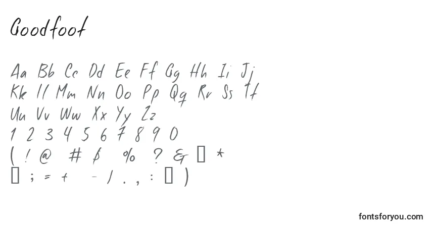 Czcionka Goodfoot – alfabet, cyfry, specjalne znaki