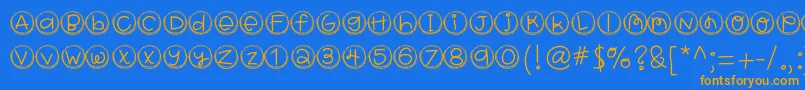 Hellobragtags-Schriftart – Orangefarbene Schriften auf blauem Hintergrund
