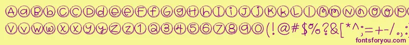 Hellobragtags-Schriftart – Violette Schriften auf gelbem Hintergrund