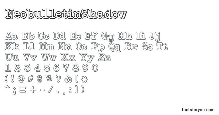 Schriftart NeobulletinShadow – Alphabet, Zahlen, spezielle Symbole