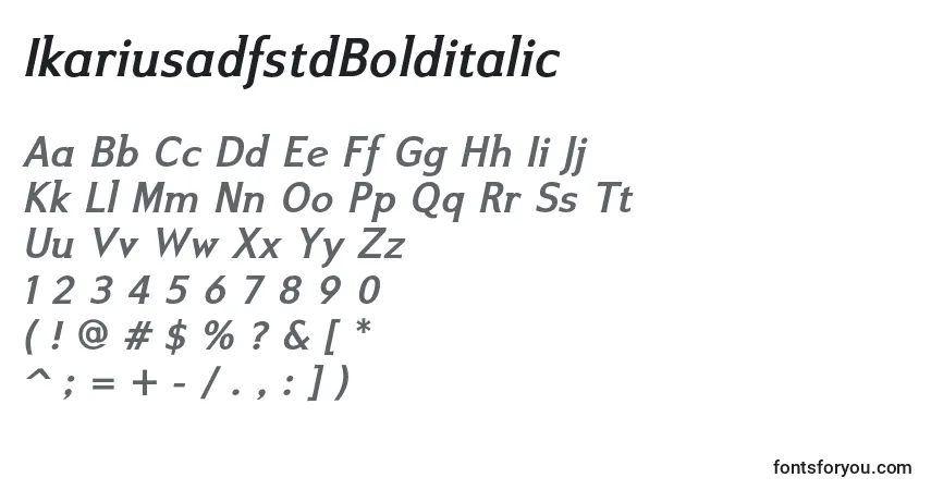 A fonte IkariusadfstdBolditalic – alfabeto, números, caracteres especiais