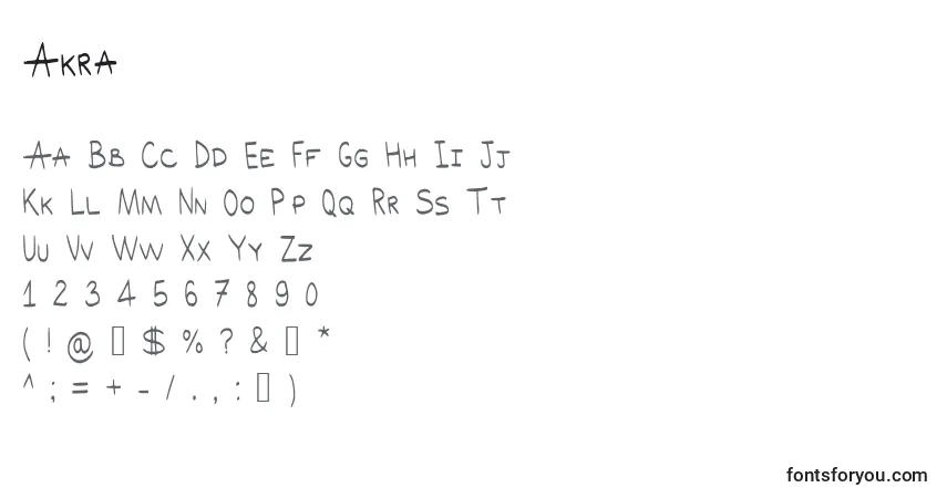 Schriftart Akra – Alphabet, Zahlen, spezielle Symbole