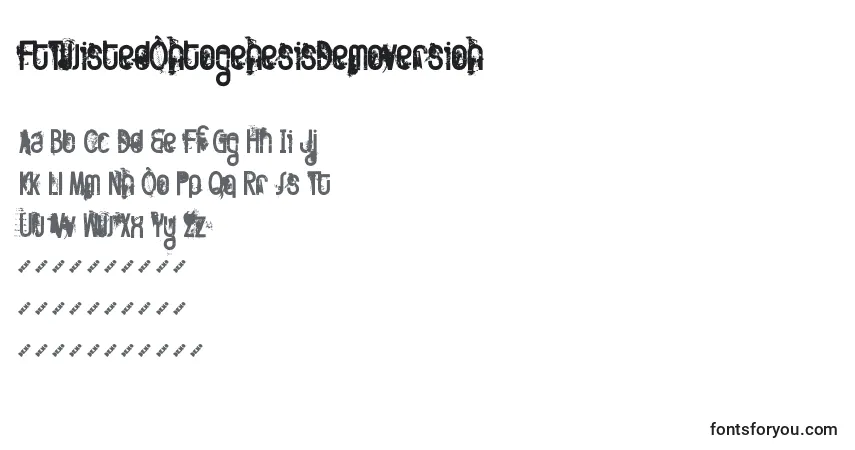 Czcionka FtTwistedOntogenesisDemoversion – alfabet, cyfry, specjalne znaki
