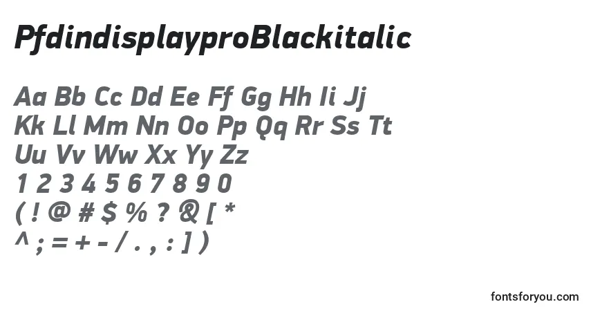 Шрифт PfdindisplayproBlackitalic – алфавит, цифры, специальные символы