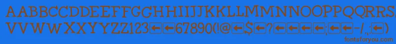 フォントDkHomewardBoundIi – 茶色の文字が青い背景にあります。