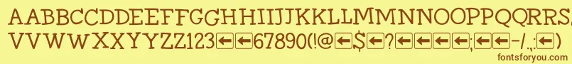 フォントDkHomewardBoundIi – 茶色の文字が黄色の背景にあります。