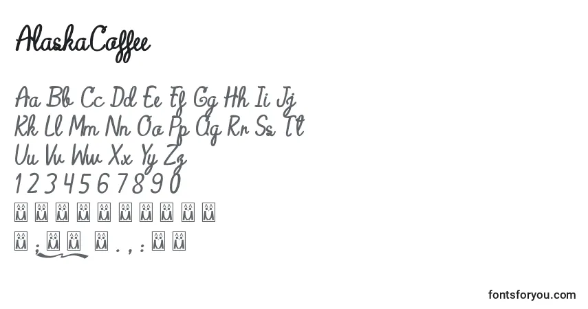 A fonte AlaskaCoffee (67285) – alfabeto, números, caracteres especiais