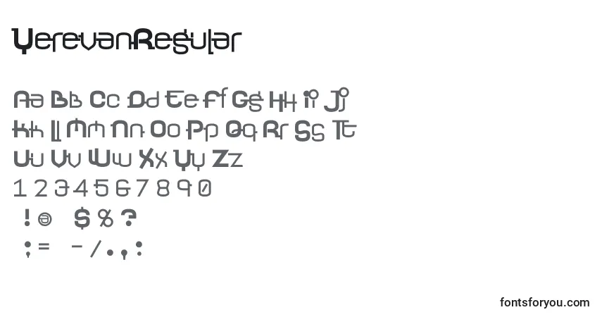A fonte YerevanRegular – alfabeto, números, caracteres especiais