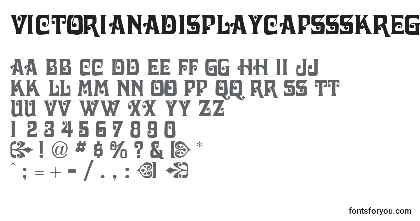 A fonte VictorianadisplaycapssskRegular – alfabeto, números, caracteres especiais