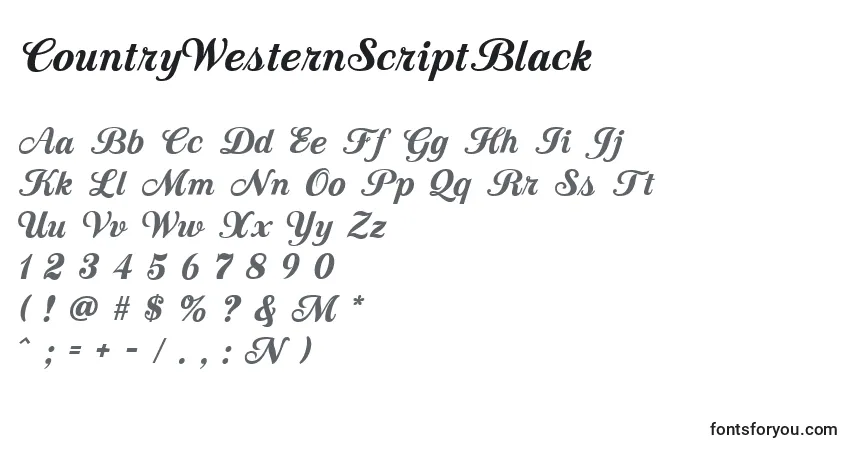 Czcionka CountryWesternScriptBlack – alfabet, cyfry, specjalne znaki