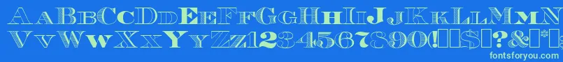 Roman38Sample Font – Green Fonts on Blue Background