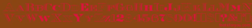 フォントRoman38Sample – 赤い文字が茶色の背景にあります。