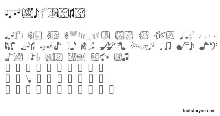 A fonte Musicele – alfabeto, números, caracteres especiais