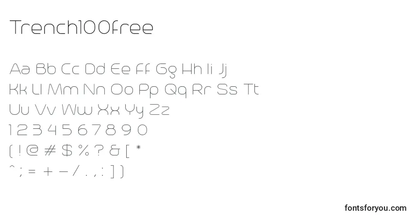 Шрифт Trench100free – алфавит, цифры, специальные символы