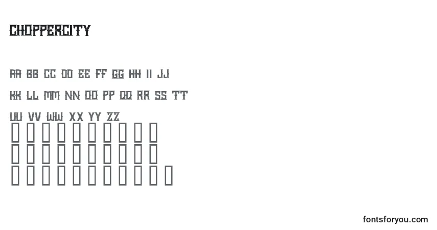 Schriftart Choppercity (67295) – Alphabet, Zahlen, spezielle Symbole