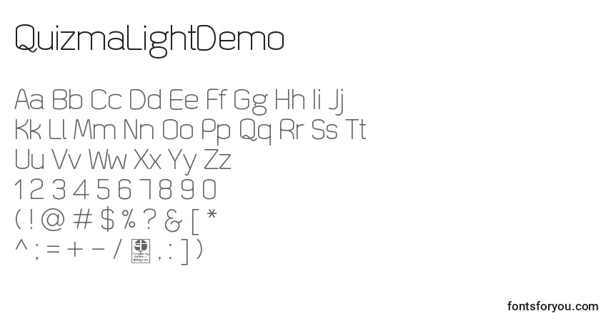 Шрифт QuizmaLightDemo – алфавит, цифры, специальные символы
