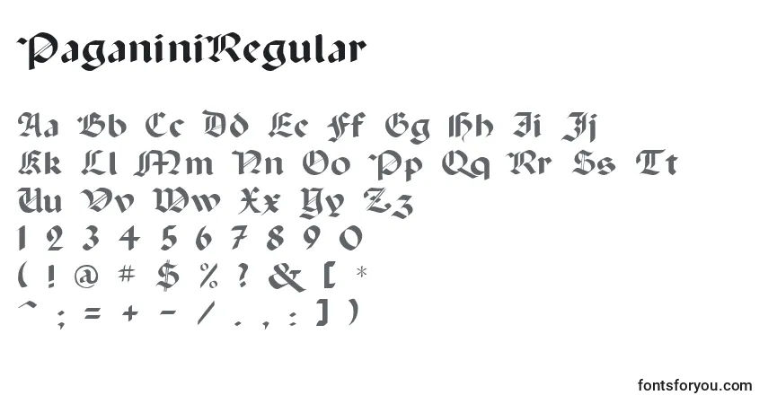 A fonte PaganiniRegular – alfabeto, números, caracteres especiais