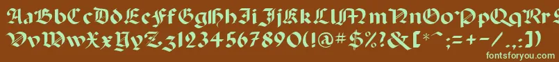 フォントPaganiniRegular – 緑色の文字が茶色の背景にあります。